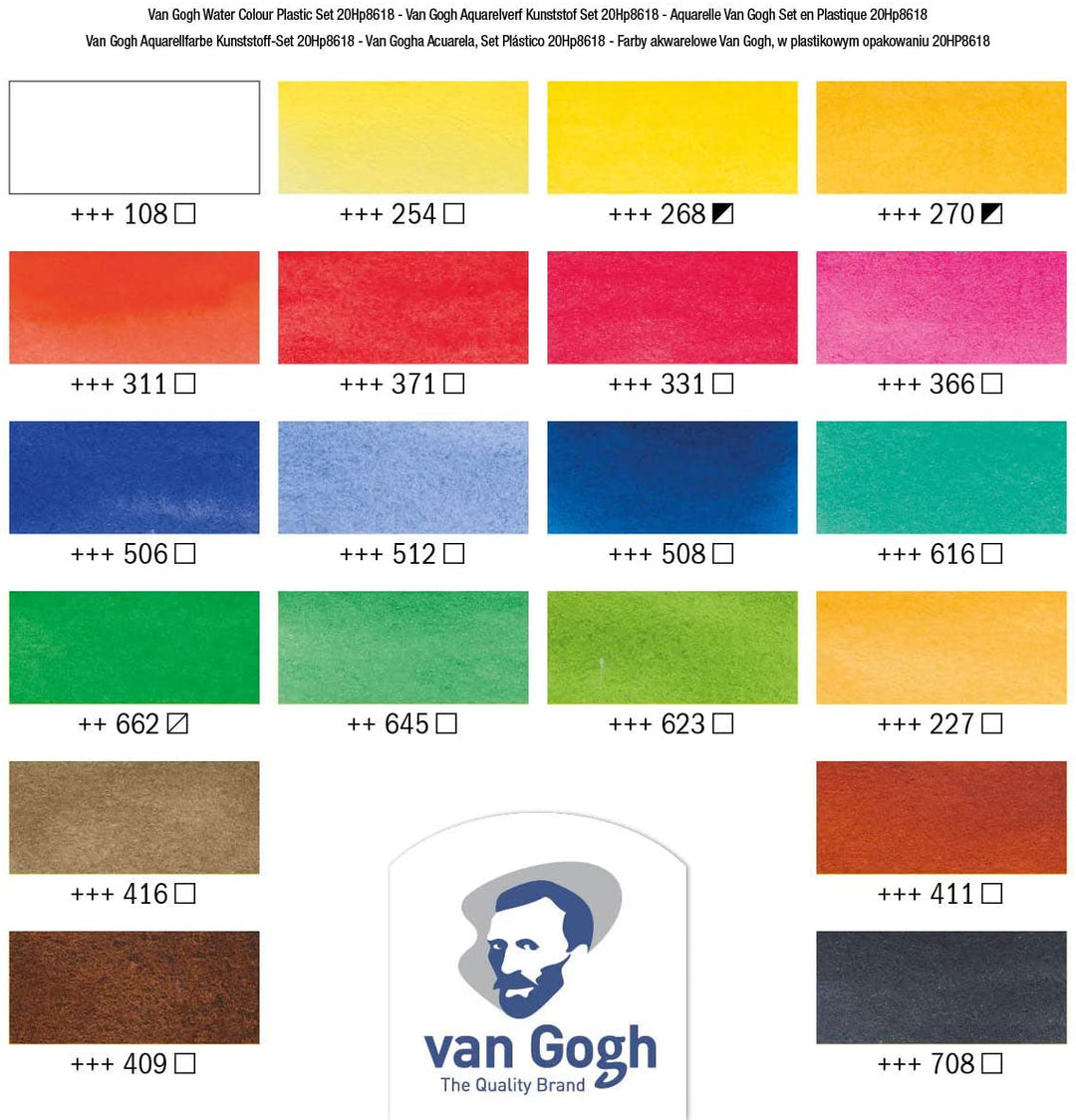 Royal Talens Van Gogh Watercolour 18 Pan W/2 Tubes Plastic Pocket Box