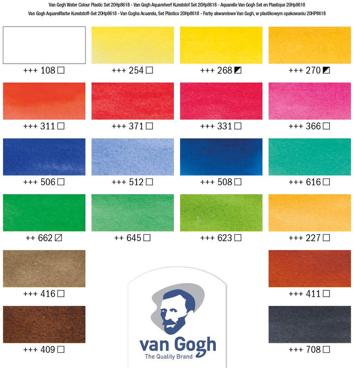 Royal Talens Van Gogh Watercolour 18 Pan W/2 Tubes Plastic Pocket Box