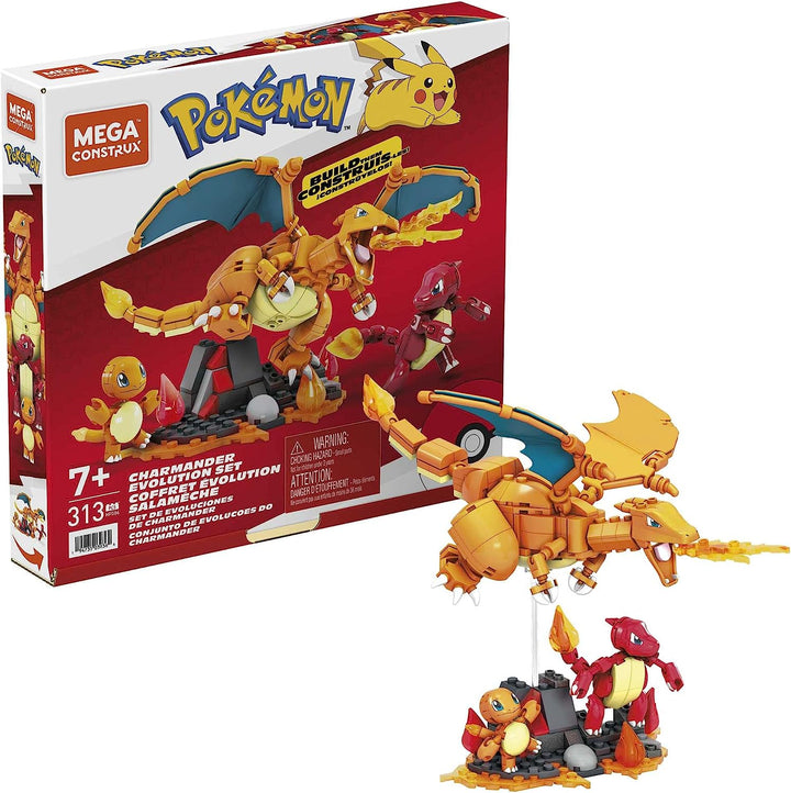 MEGA Pokémon Actionfiguren-Bauspielzeug für Kinder, Charmander Evolution Set mit