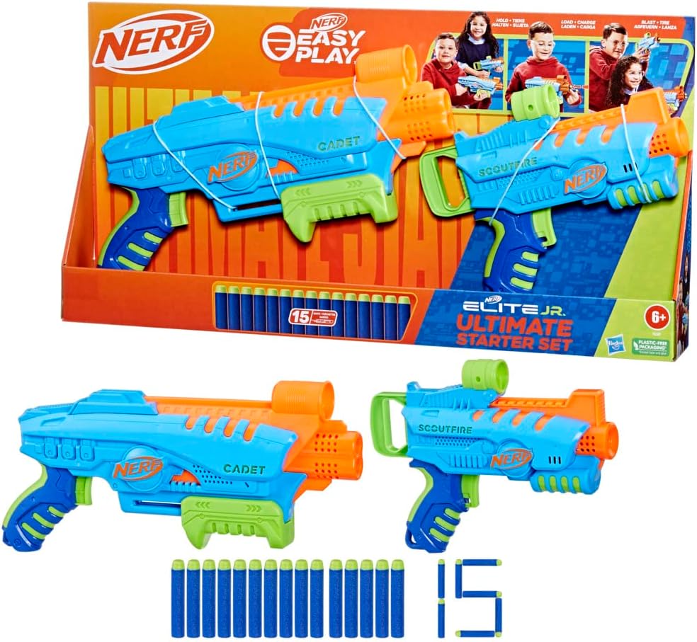 Nerf Elite Jr Ultimate Starter Set, 2 Easy Play Toy Foam Blaster, 15 Nerf Elite