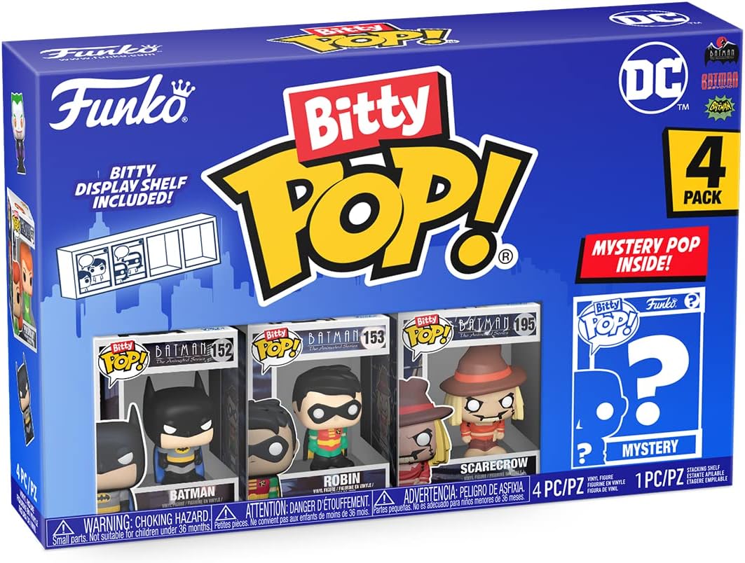 Funko Bitty Pop! DC Comics 4er-Pack Serie 1 – Batman, Robin, Scarecrow &amp; Mystery Vinylfiguren (71311) 1