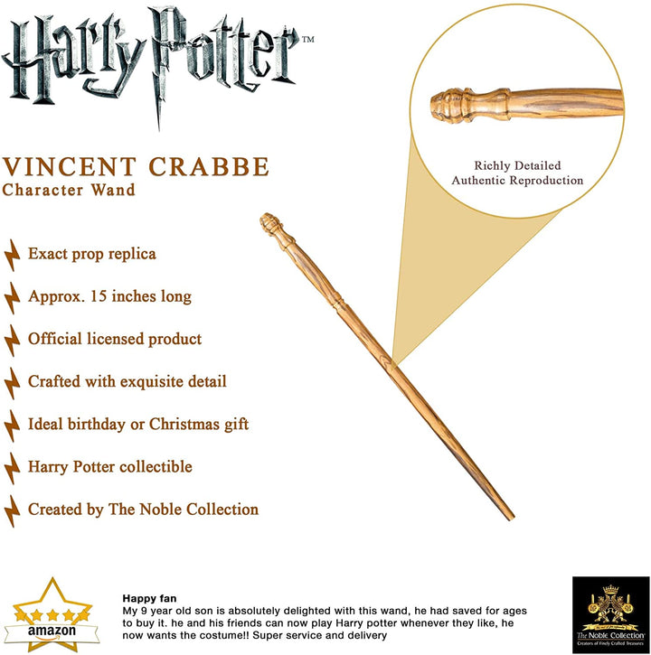The Noble Collection - Vincent Crabbe Character Wand - 15in (38cm) Wizarding World Wand With Name Tag - Harry Potter Film Set Movie Props Wands