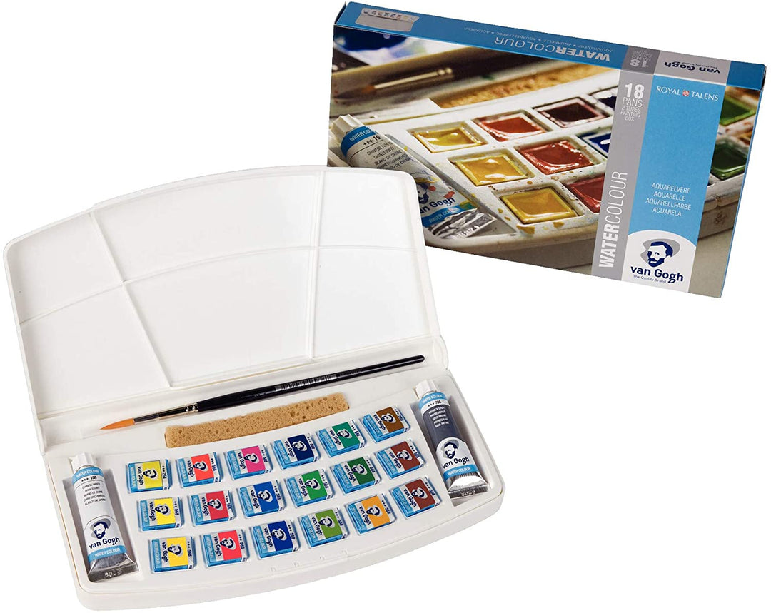 Royal Talens Van Gogh Watercolour 18 Pan W/2 Tubes Plastic Pocket Box