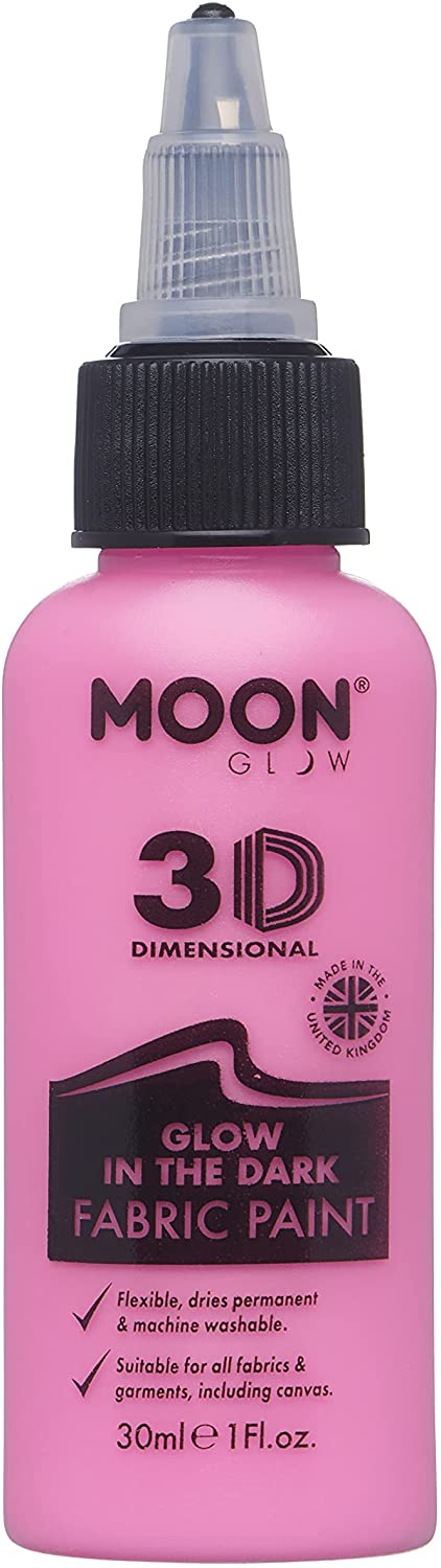 Moon Glow – Im Dunkeln leuchtende 3D-Stofffarbe – 30 ml – Rosa – Textilfarbe für Kleidung, T-Shirts, Taschen, Schuhe und Leinwand