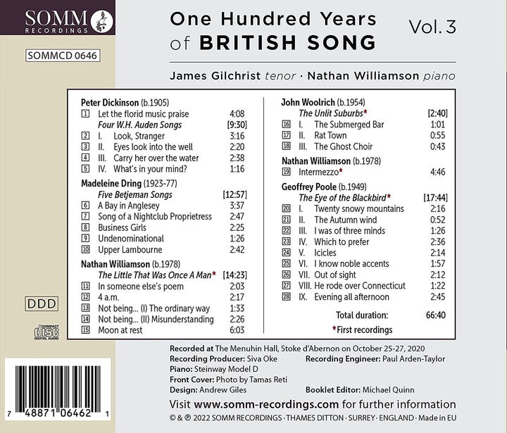 Hundert Jahre britisches Lied, Bd. 3 [James Gilchrist; Nathan Williamson] [Audio-CD]