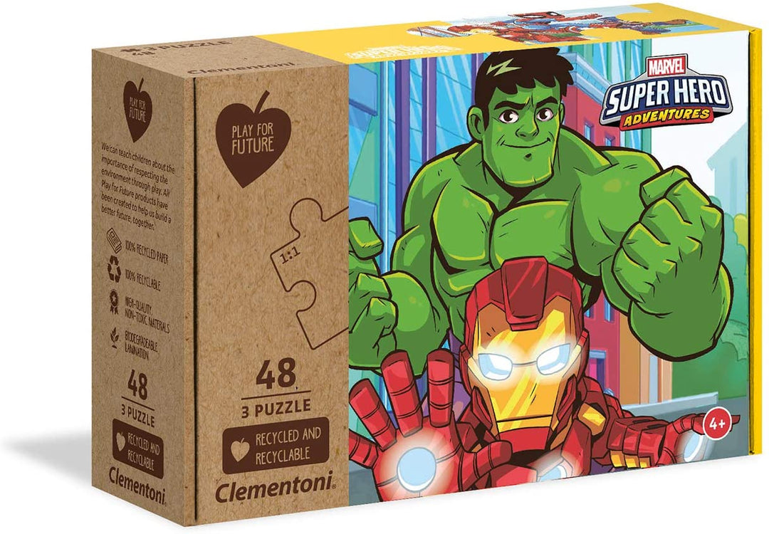 Clementoni – 25257 – Marvel Super Hero – 3 x 48 Teile – hergestellt in Italien – 100 % Recy