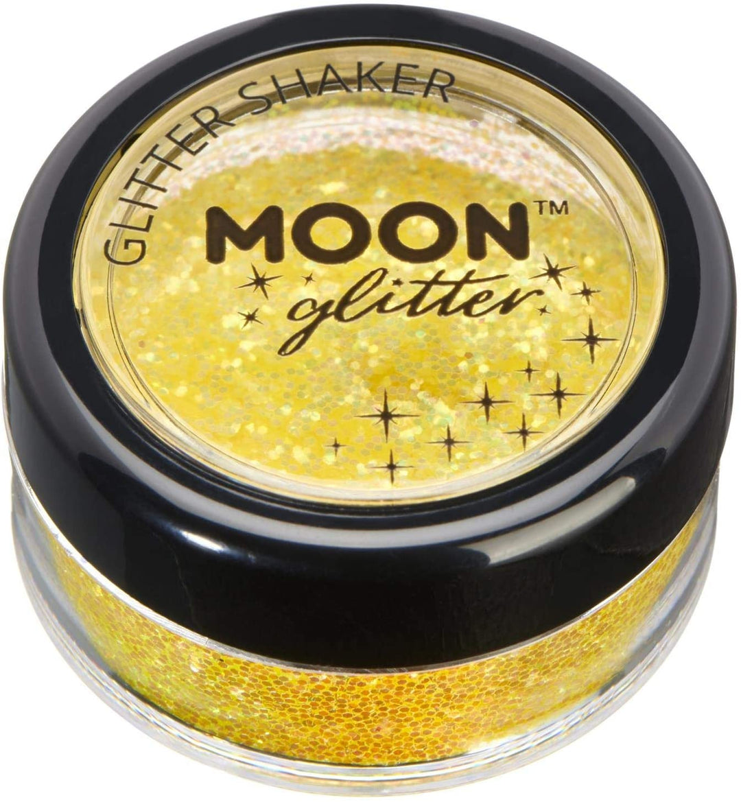 Holografische Glitzerstreuer von Moon Glitter – Gelb – kosmetischer Festival-Make-up-Glitzer für Gesicht, Körper, Nägel, Haare, Lippen – 5 g
