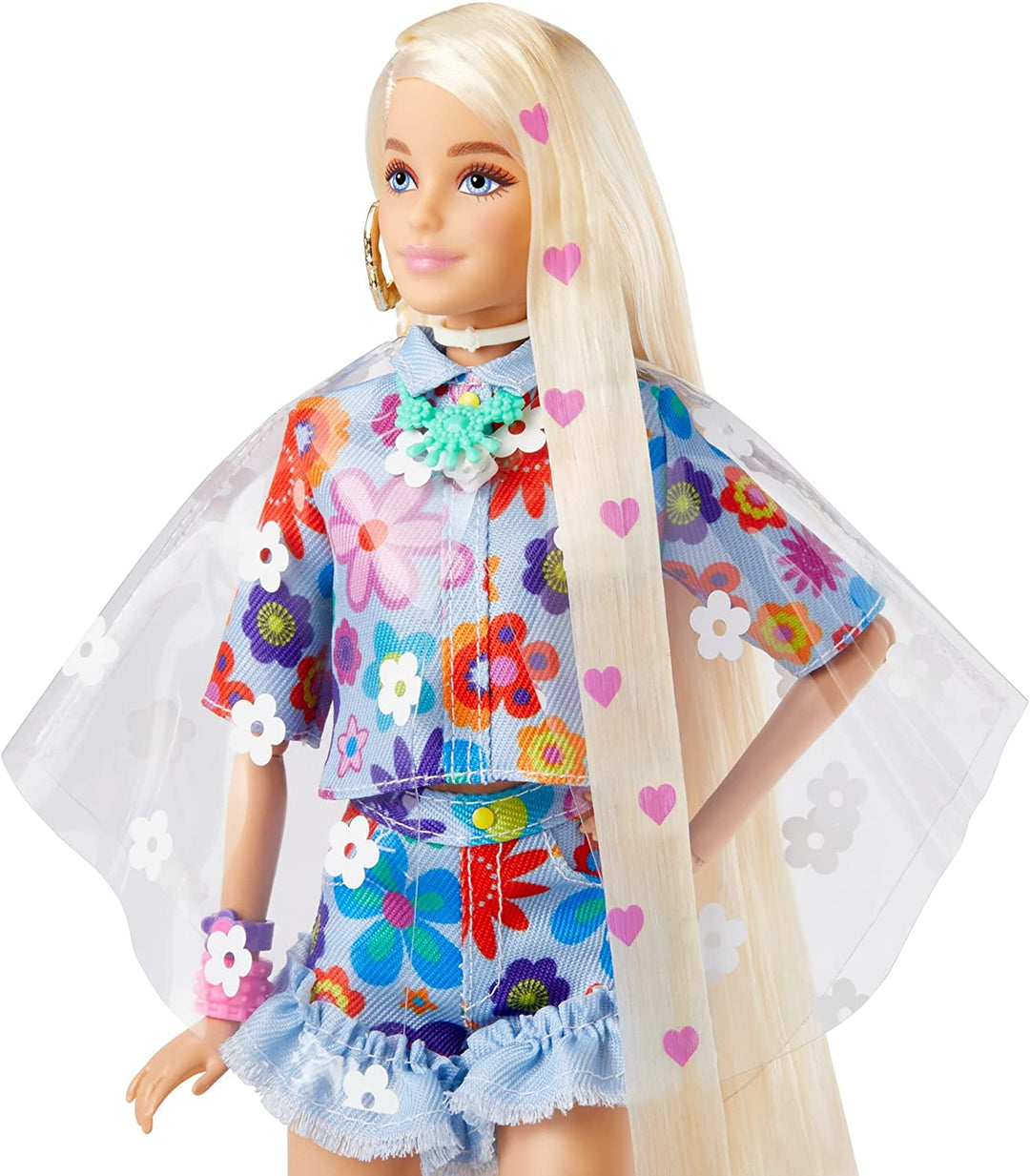 Barbie Extra-Puppe Nr. 12 im zweiteiligen Blumen-Outfit mit Haustierhase, für 3-Jährige und