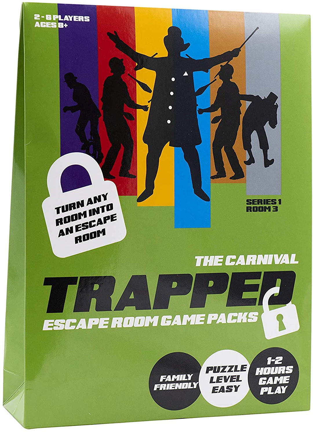 Trapped Escape Room Games CA001 Carnival, verwandeln Sie Ihr Zuhause in einen Escape Room, kein Warten auf die Reihe, Escape Room in a Box Kit, lösen Sie Rätsel und Hinweise mit Freunden und Familie, bis zu 6 Spieler, ab 8 Jahren