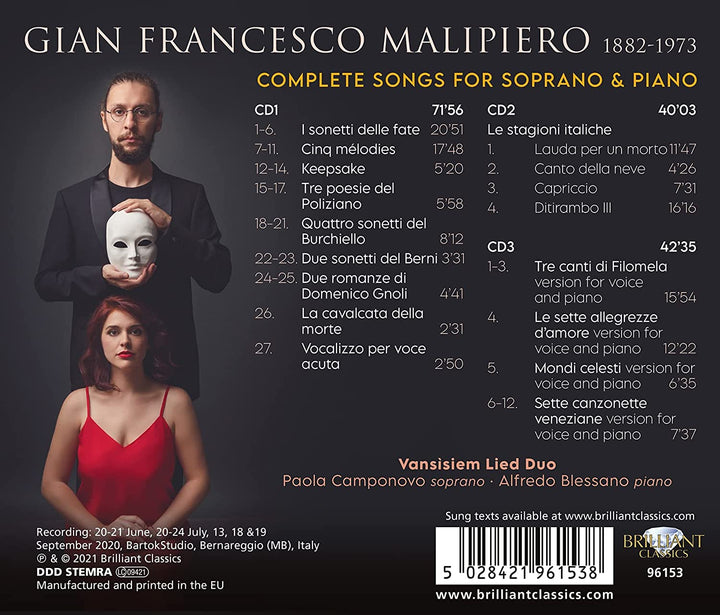 Malipiero: Complete Songs for Soprano & Piano [Audio CD]