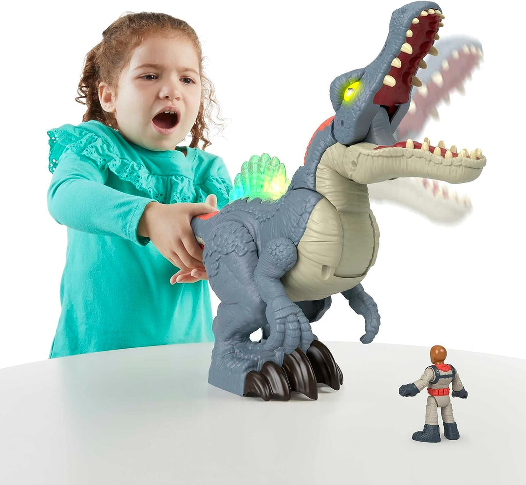 Imaginext Jurassic World Dinosaurierspielzeug, Ultra Snap Spinosaurus mit Lichtgeräuschen