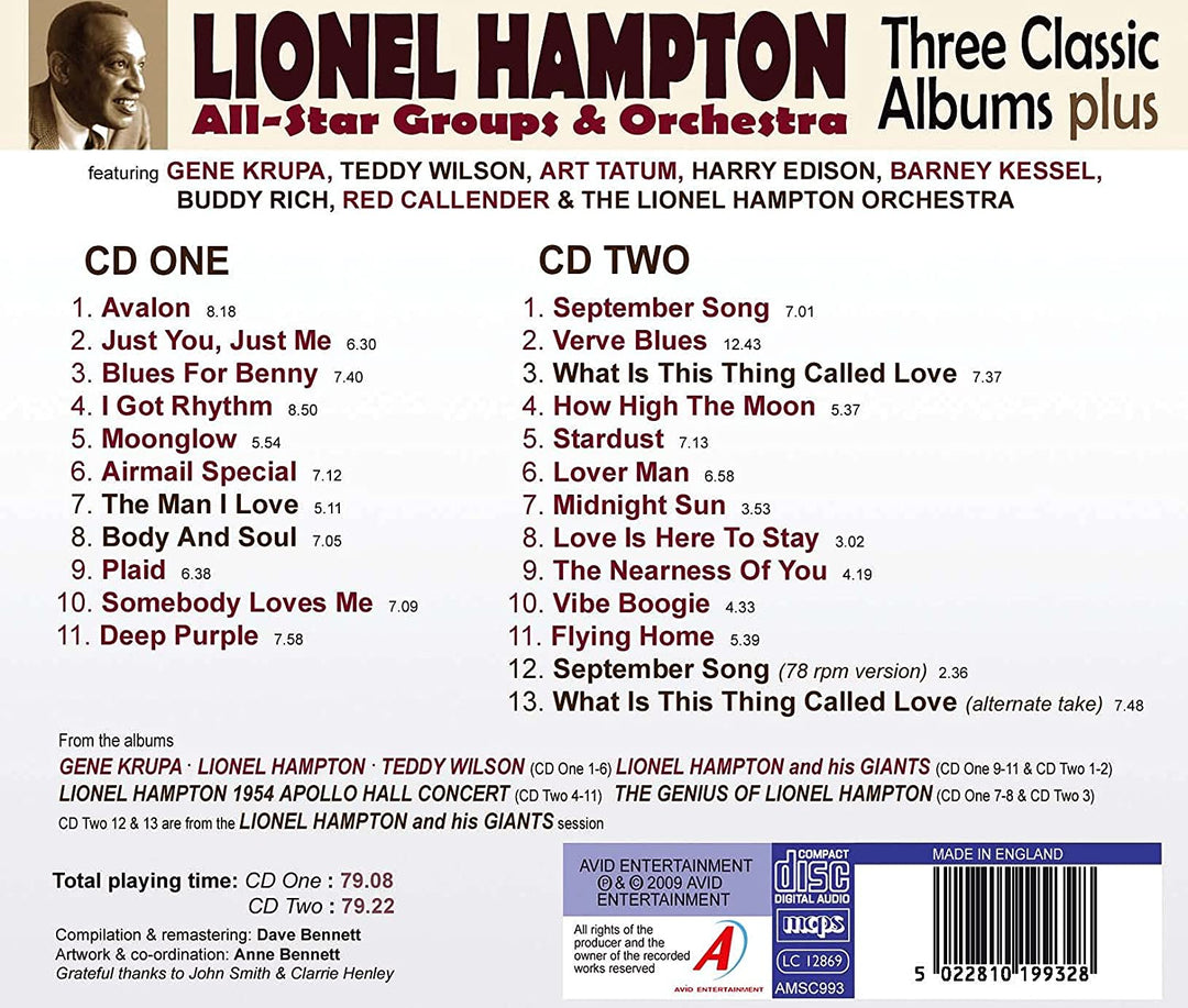 Lionel Hampton – All Star Groups &amp; Orchestra – Drei klassische Alben plus (Gene Krupa, Lionel Hampton, Teddy Wilson / Lionel Hampton &amp; his Giants / 1954 Apollo Hall Concert) [Audio-CD]