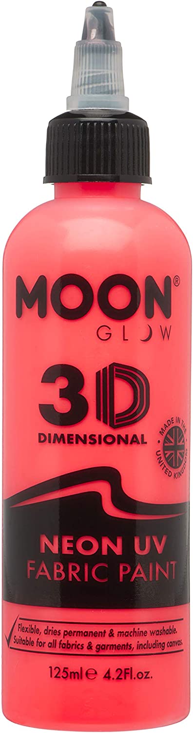 Moon Glow – Neon-UV-3D-Stofffarbe – 125 ml – Intensives Rot – Textilfarbe für Kleidung, T-Shirts, Taschen, Schuhe und Leinwand