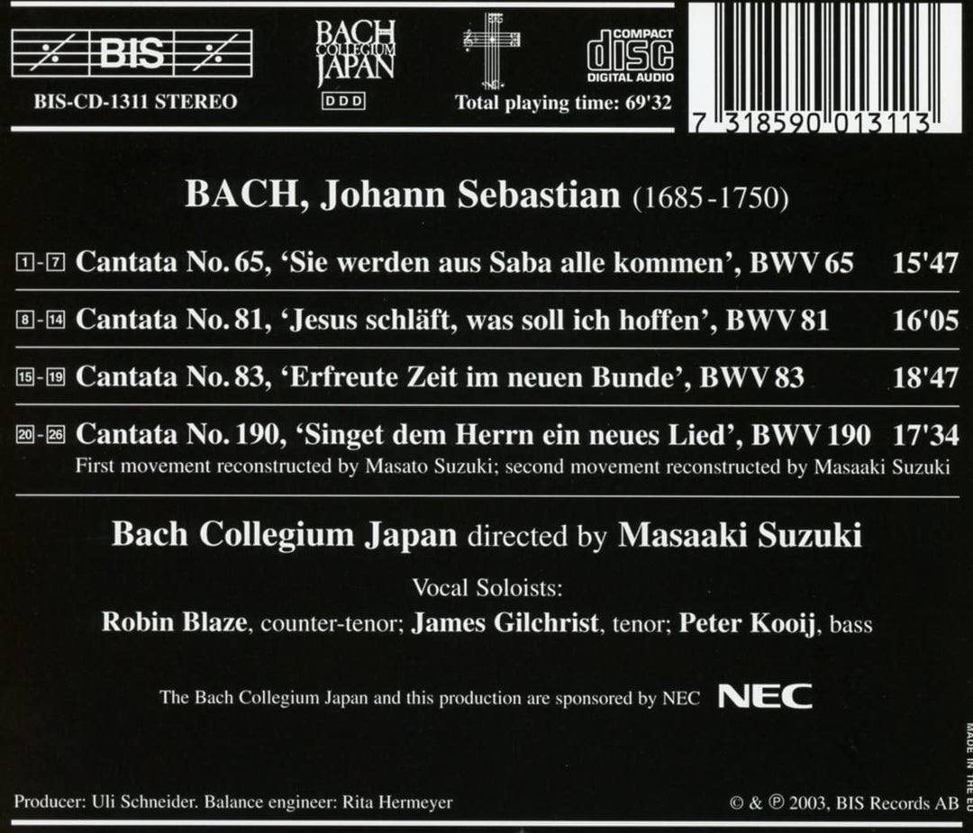 Bach: Kantaten, Band 21 (BWV 65, 81, 83, 190) /Bach Collegium Japan Suzuki [Audio CD]