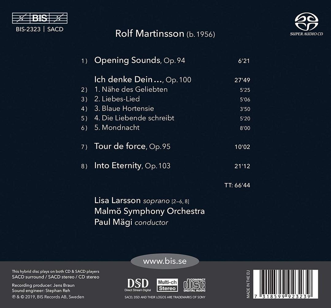 Martinsson: Into Eternity [Lisa Larsson; Malmö Symphony Orchestra; Paul Mägi] [Bis: BIS2323] [Audio CD]