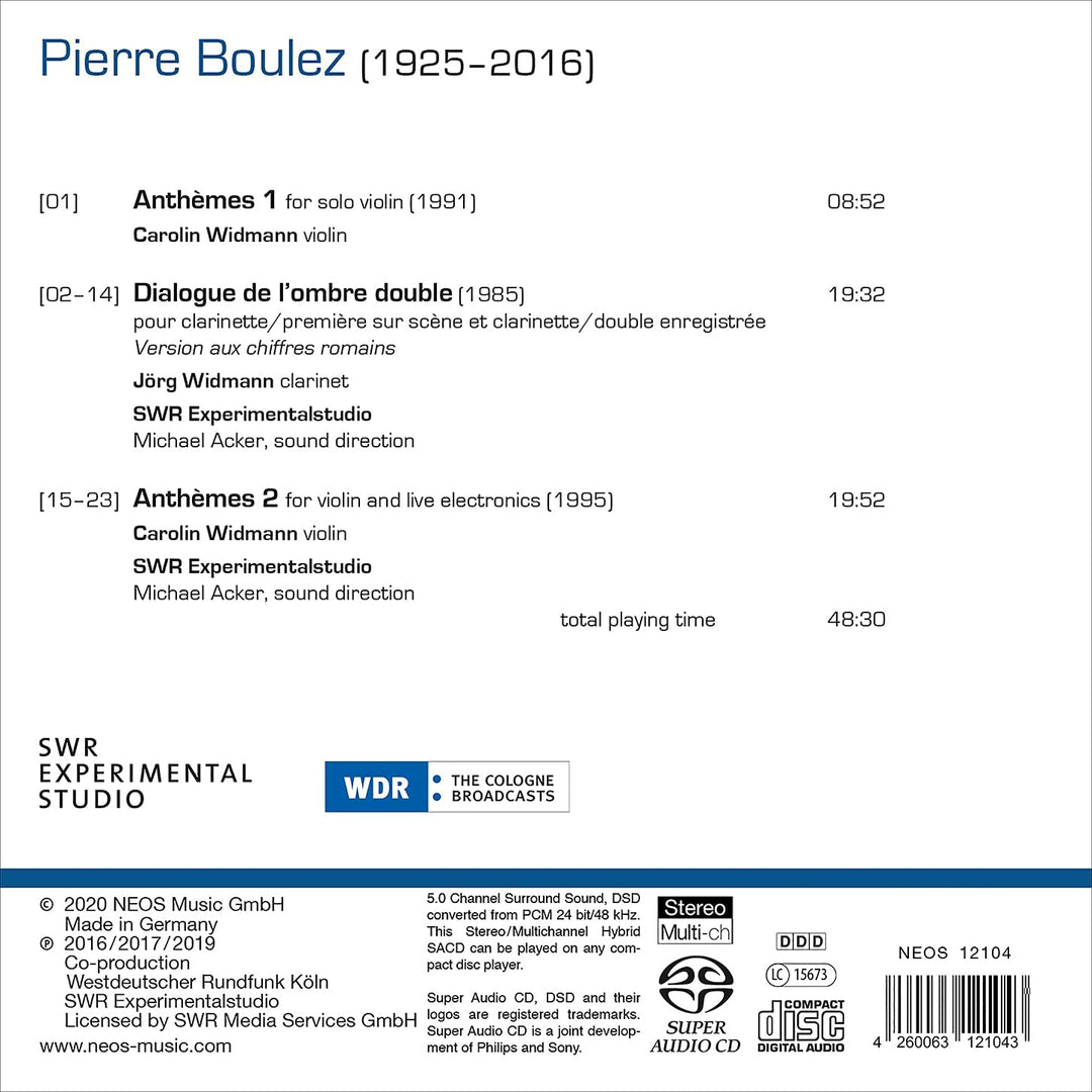 Pierre Boulez: Anthemes 1 &amp; 2, Dialogue De L'ombre Double [Audio CD]