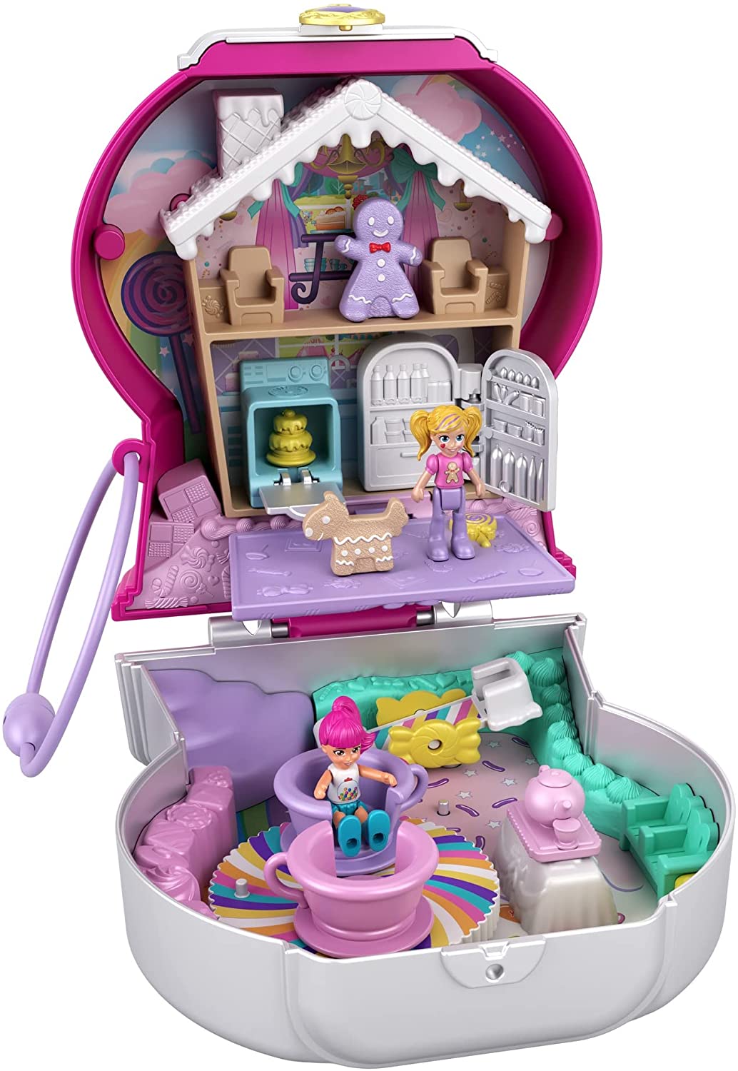 Polly Pocket Candy Cutie Gumball Compact, Gumball Theme with Micro Polly & Margot Dolls, 5 Reveals & 13 Related Accessories