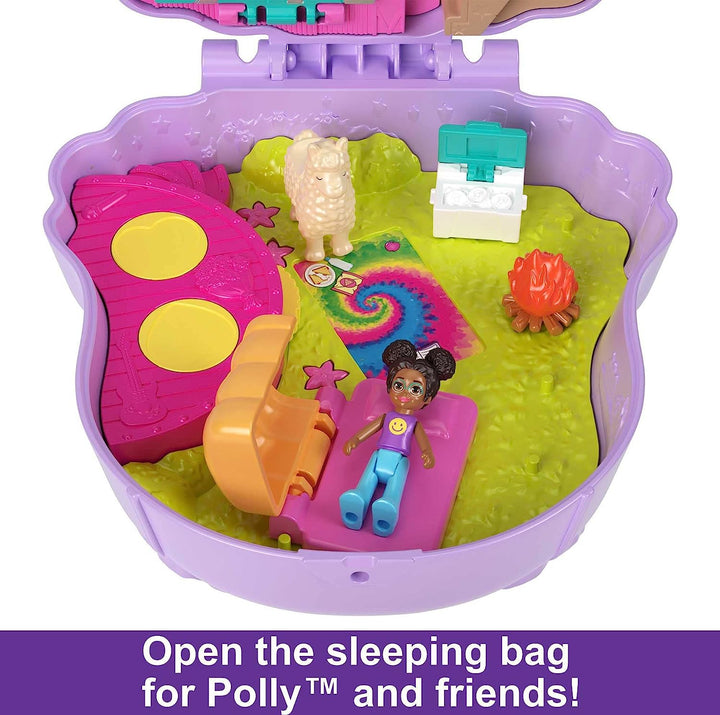 Polly Pocket Mini Toys, Camp Adventure Llama Compact Playset with 2 Micro Dolls