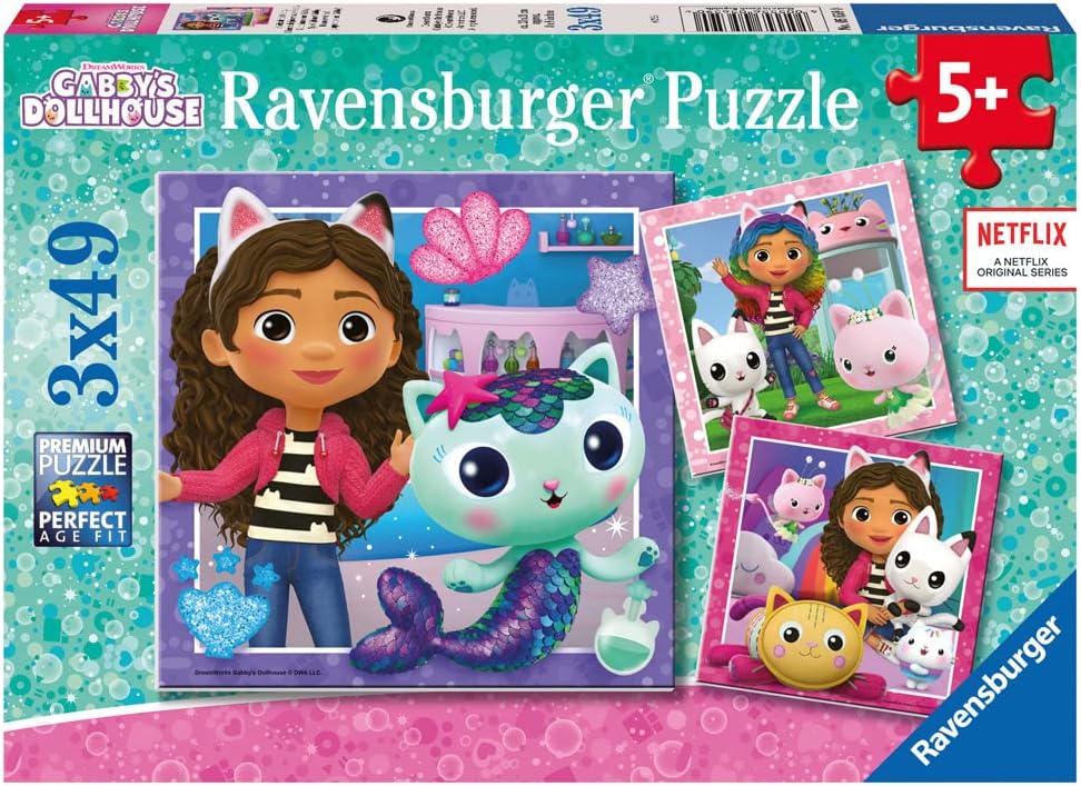 Ravensburger Gabby's Dollhouse-Puzzles für Kinder ab 5 Jahren – 3x 49 Pi