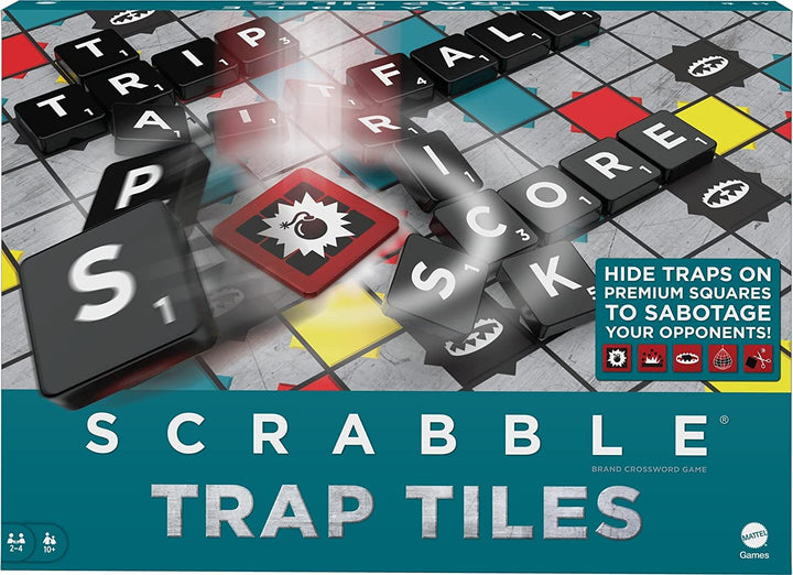 Scrabble Trap Tiles Family Board Game with, Traps, Trigger Tiles, Racks, Tile Ba
