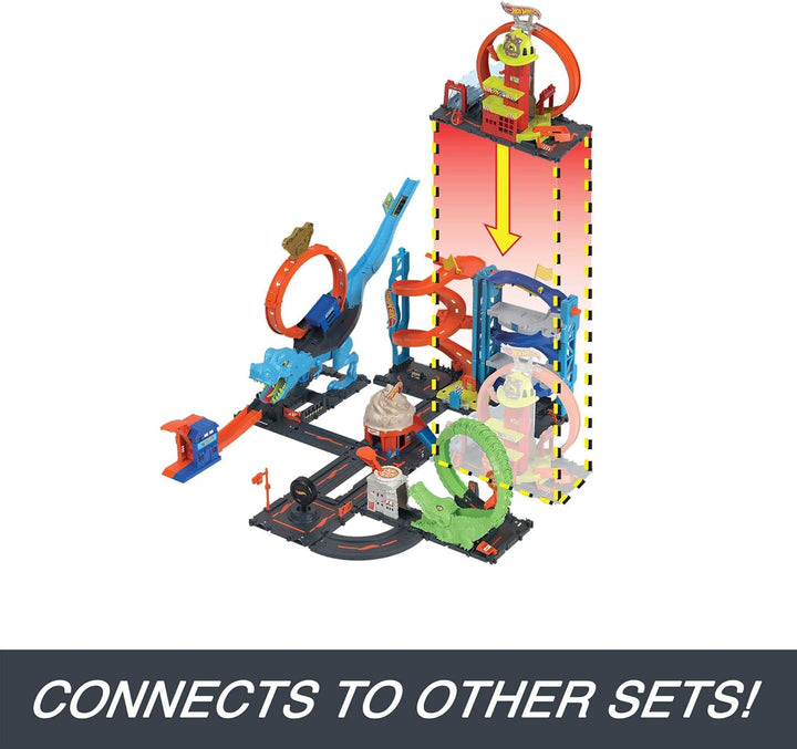 ?Hot Wheels City with 1 Toy Car, Kid-Powered Elevator, Water-Like Ramp, Track-Play Features