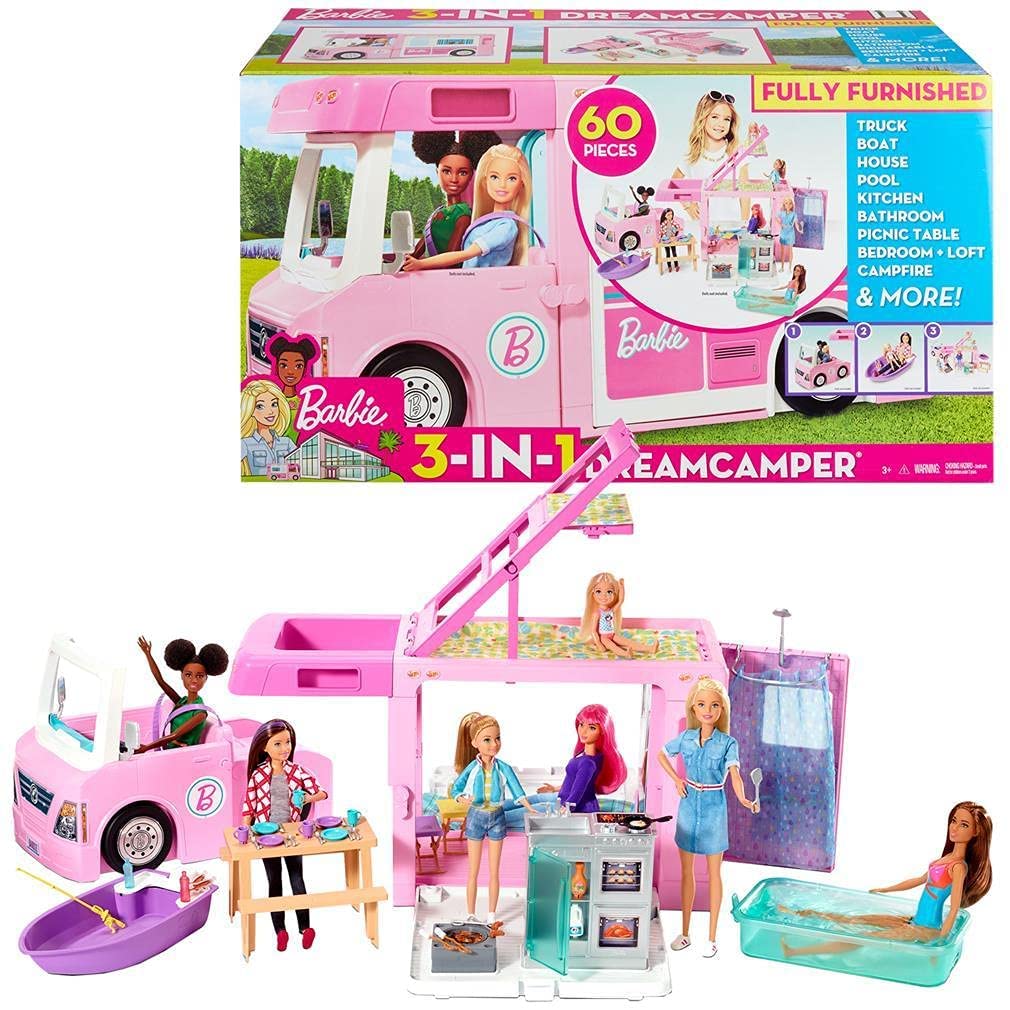 Barbie Multicolour 3-In-1 Dream Camper Vehicle And Accessories