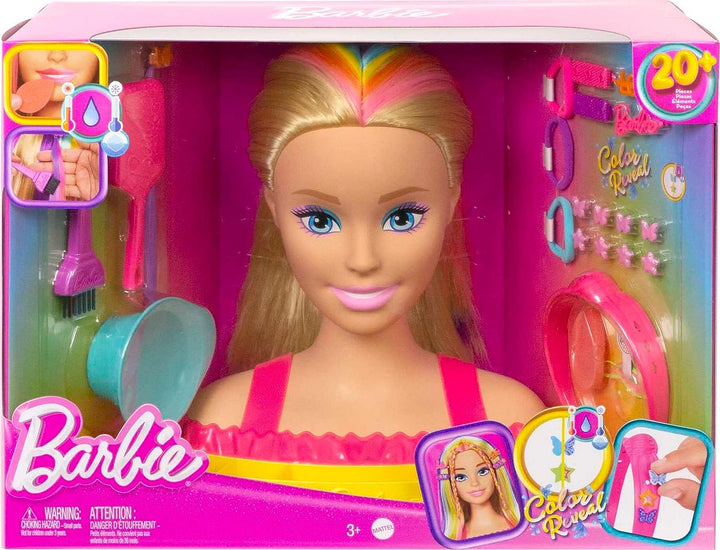 Barbie Doll Deluxe Styling-Kopf, Barbie Totally Hair, Glattes Blondes Neon-Regenb