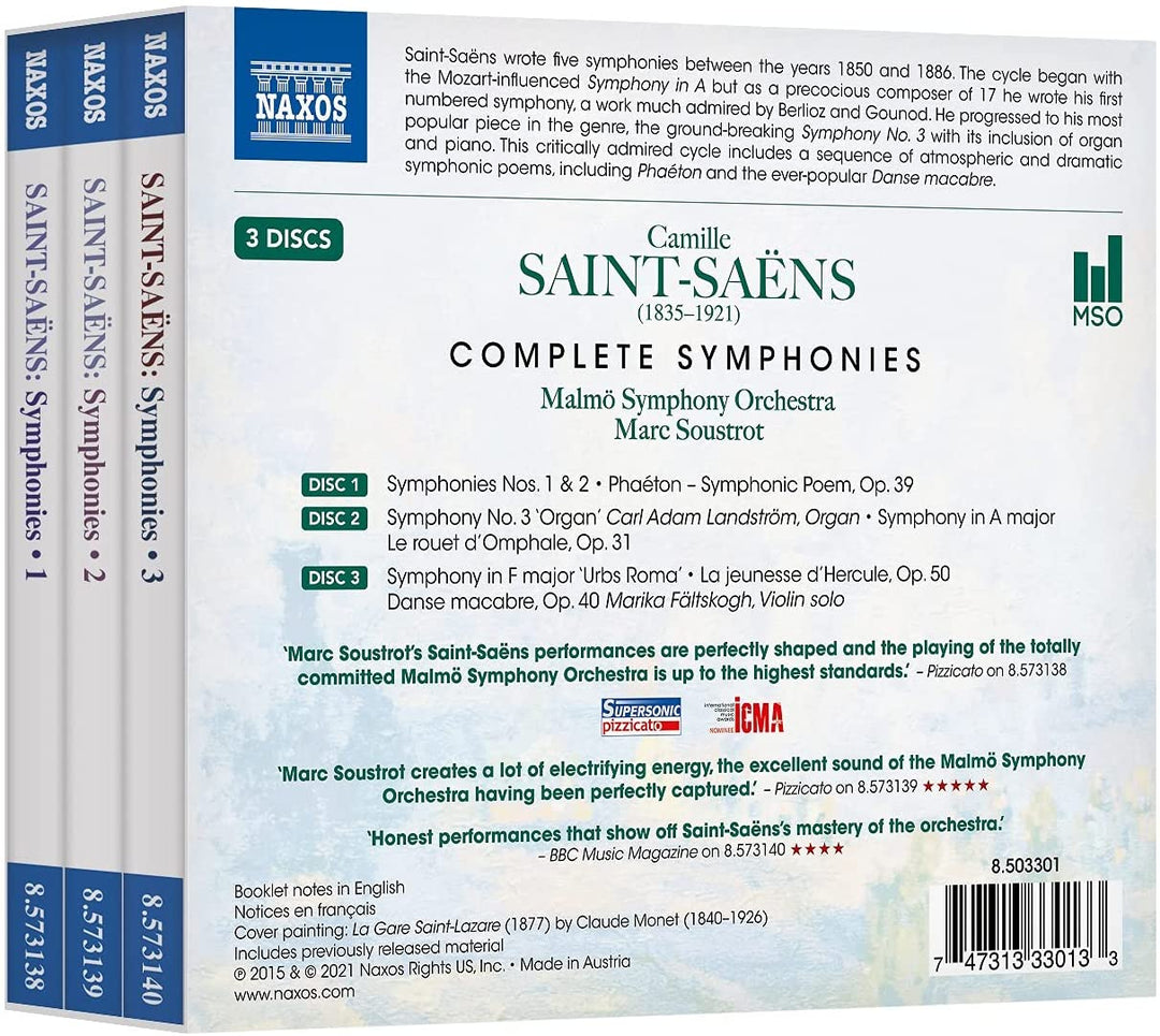 Saint-Saëns: Sämtliche Sinfonien [Malm Symphony Orchestra; Marc Soustrot] [Naxos: 8503301] [Audio CD]