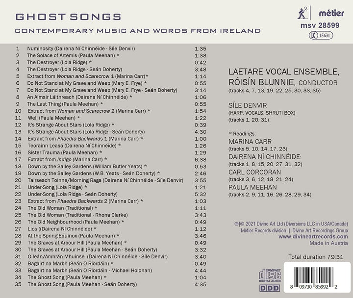 Ghost Songs [Laetare Vocal Ensemble; Sile Denvir; Paula Meehan; Carl Corcoran; Marina Carr; Dairena Ni Chinneide; Roisin Blunnie] [Divine Art: MSV28599] [Audio CD]