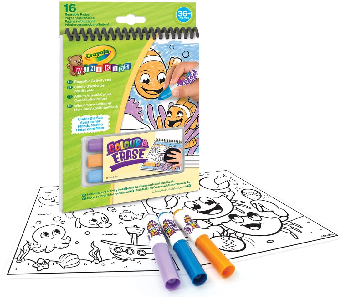 CRAYOLA 81-1499 Mini Kids, Aktivitätsalbum, durchsichtig und neu einfärbbar, mit 16 wiederverwendbar