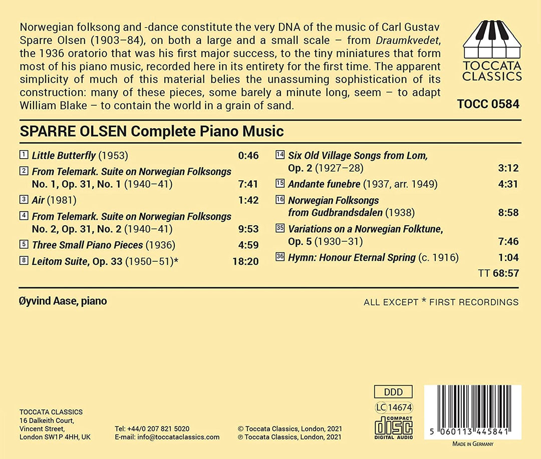 Øyvind Aase - Olsen: Klaviermusik [Øyvind Aase] [Toccata Classics: TOCC 0584] [Audio CD]
