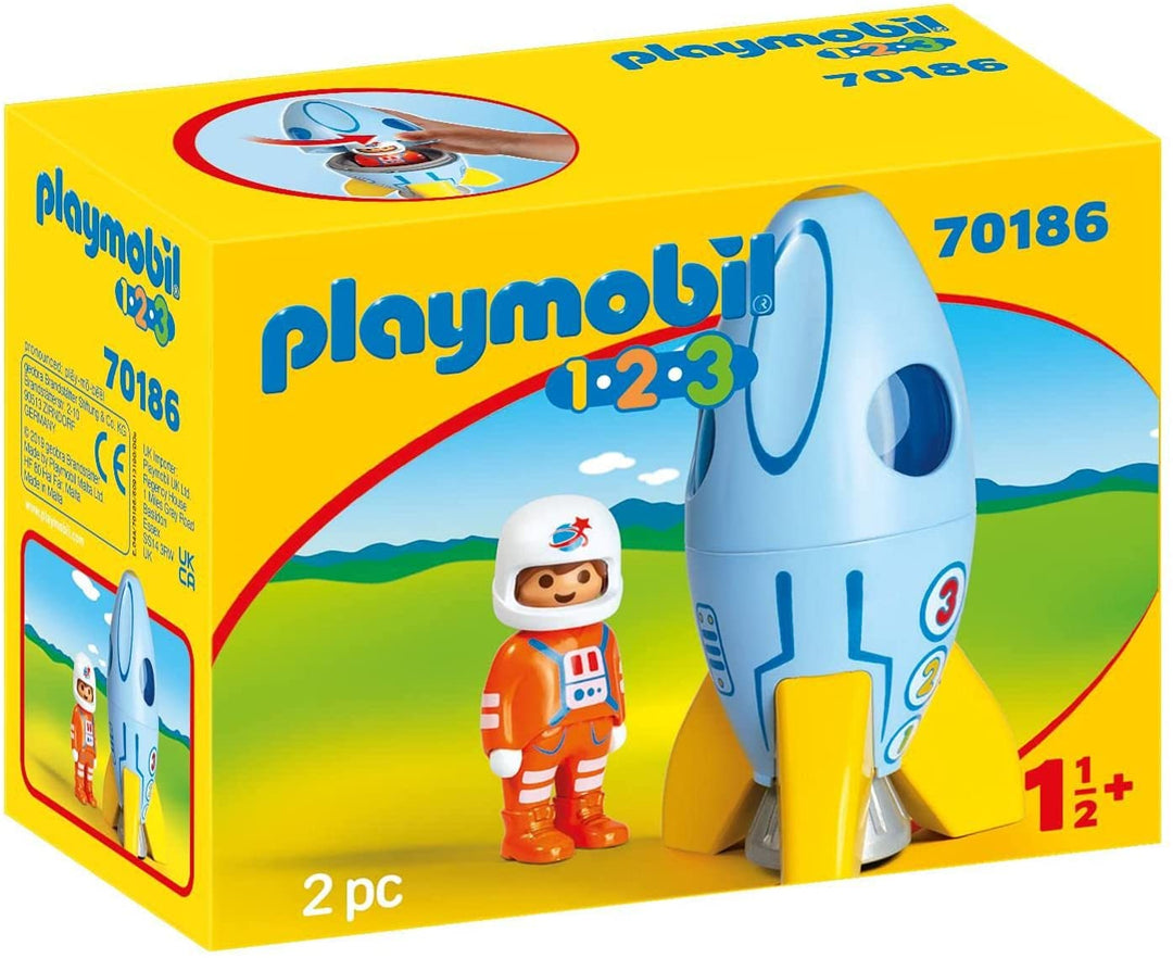 Playmobil 1.2.3 70186 Astronaut mit Rakete, für Kinder ab Jahren