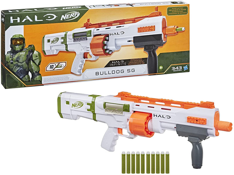 Nerf Halo Bulldog SG Dart Blaster 10; Rotating 10-Dart Drum, Tactical Rails and Skin Unlock Code