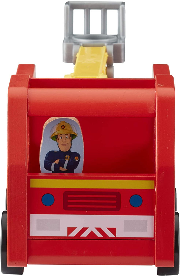 Fireman Sam 07324 Wooden Jupiter Figure FSC Wood Sustainable Pre-School Toy with Fireman Sam and Penny Two-Sided Figure
