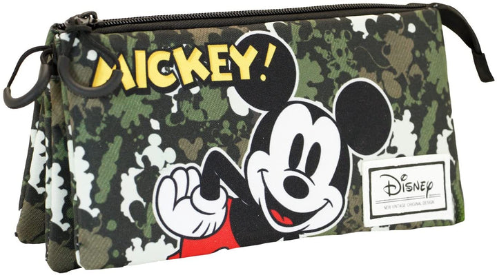 Dreifaches Federmäppchen Mickey Mouse Surprise-Fan, Militärgrün