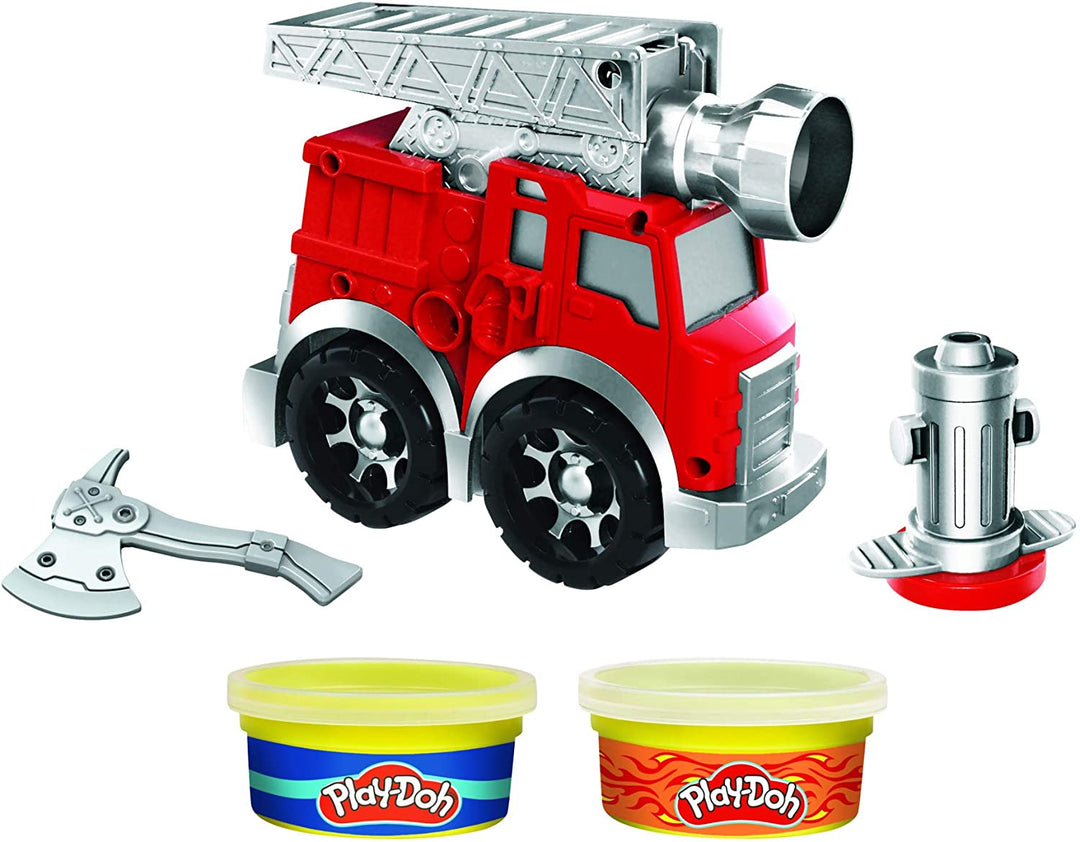 Play Doh Wheels brandweerauto-speelset met 2 niet-giftige blikken met boetseerpasta, inclusief water- en vuurkleuren