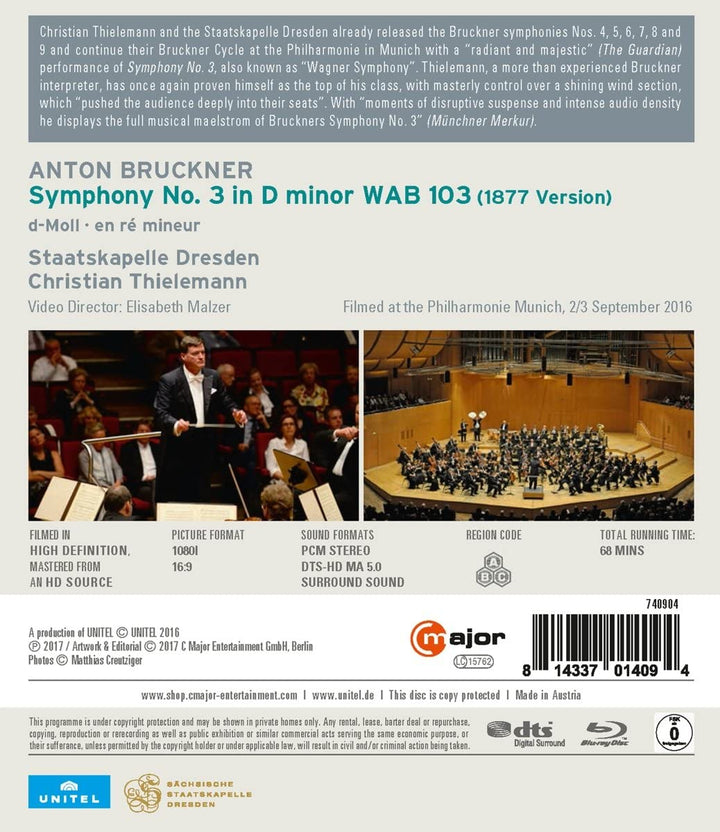 Bruckner: Symphonie Nr. 3 [Staatskapelle Dresden; Christian Thielemann] [C Major Entertainment: 740904] [2017] [Blu-ray]