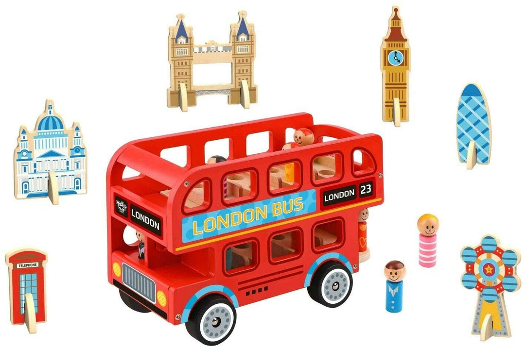 Wooden Toys 921 TL152A EA Wooden London Bus-10 Pieces (EXP), Red