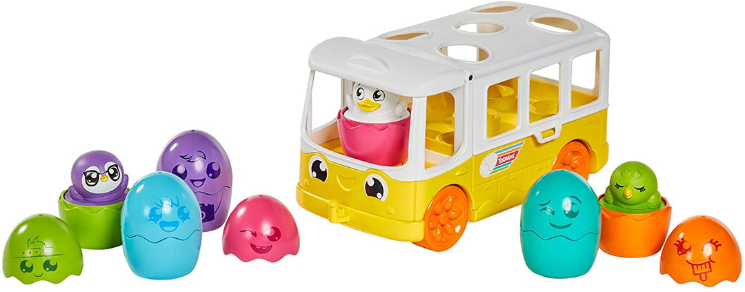 Toomies TOMY Versteck- und Quietsch-Ei-Bus-Babyspielzeug, pädagogischer Formensortierer mit Farben und Geräuschen, Osterspielzeug für Babys, Baby-Schiebespielzeug für Kleinkinder, Jungen und Mädchen im Alter von 1, 2 und 3 Jahren