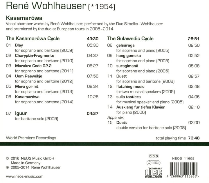 Duo Simolka-Wohlhauser - René Wohlhauser (*1954): Kasamarówa [Audio CD]