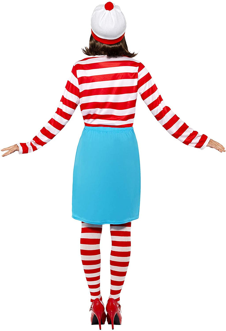 Smiffys Women's Where's Wally? Wenda Costume, Top, Skirt, Glasses, Tights & Hat, Size: M, Colour: Red and White, 39504