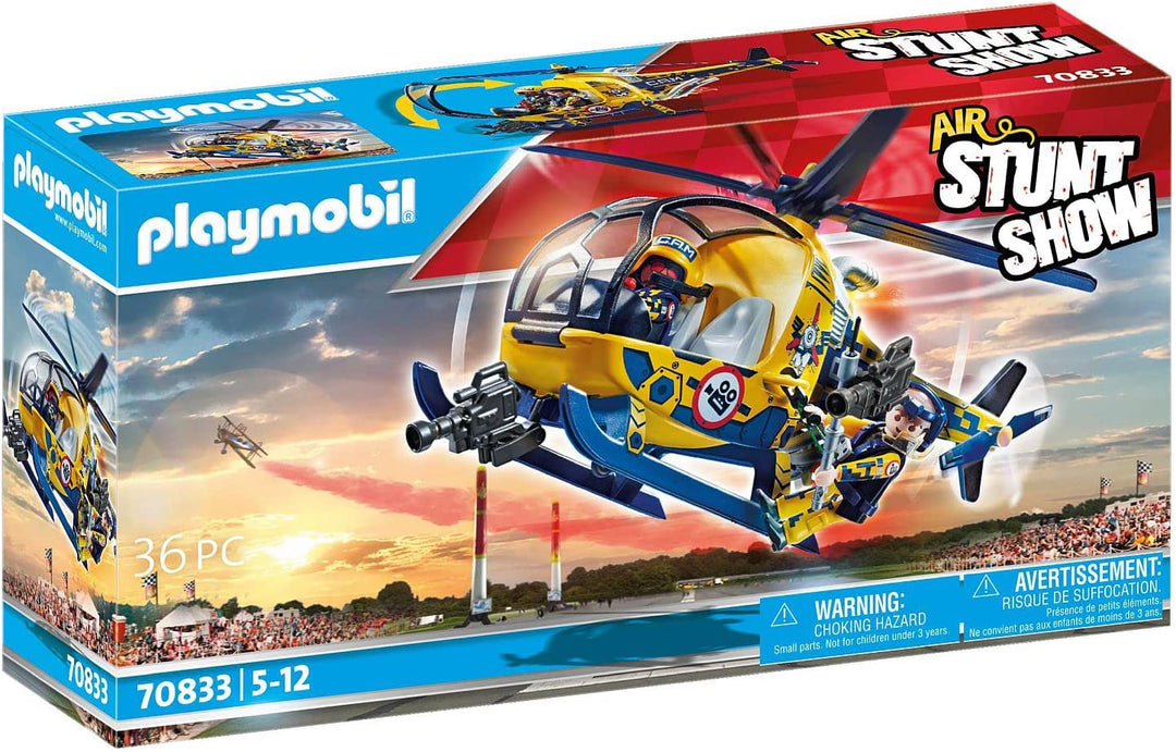 PLAYMOBIL Air Stunt Show 70833 Hubschrauber mit Filmteam, Flugzeugspielzeug für Kinder ab 5 Jahren