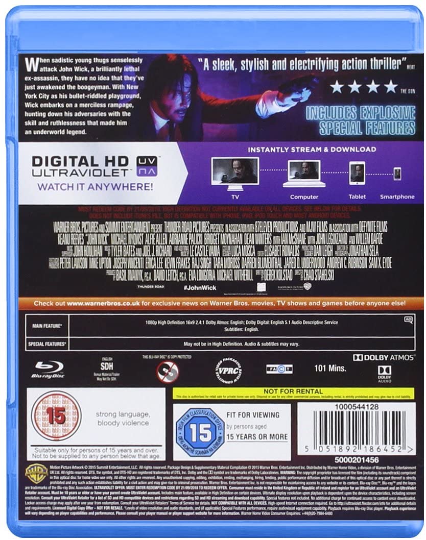 John Wick [2015] [Region Free] – Action/Thriller [Blu-ray]