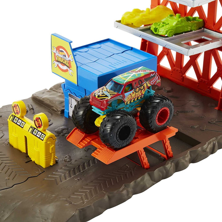 Hot Wheels Monster Trucks Blast Station Playset with HW Demo Derby & Crushable C