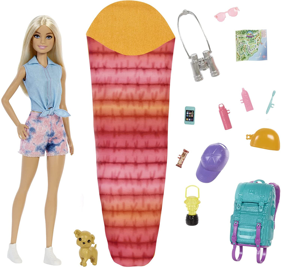 Barbie It Takes Two „Malibu“ Campingpuppe mit Welpe und mehr als 10 Zubehörteilen, 3 bis 7 Jahre