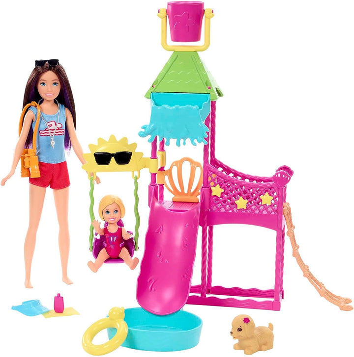?Barbie Toys, Skipper Doll and Waterpark Playset with Working Water Slide, Puppy Squirt-Toy