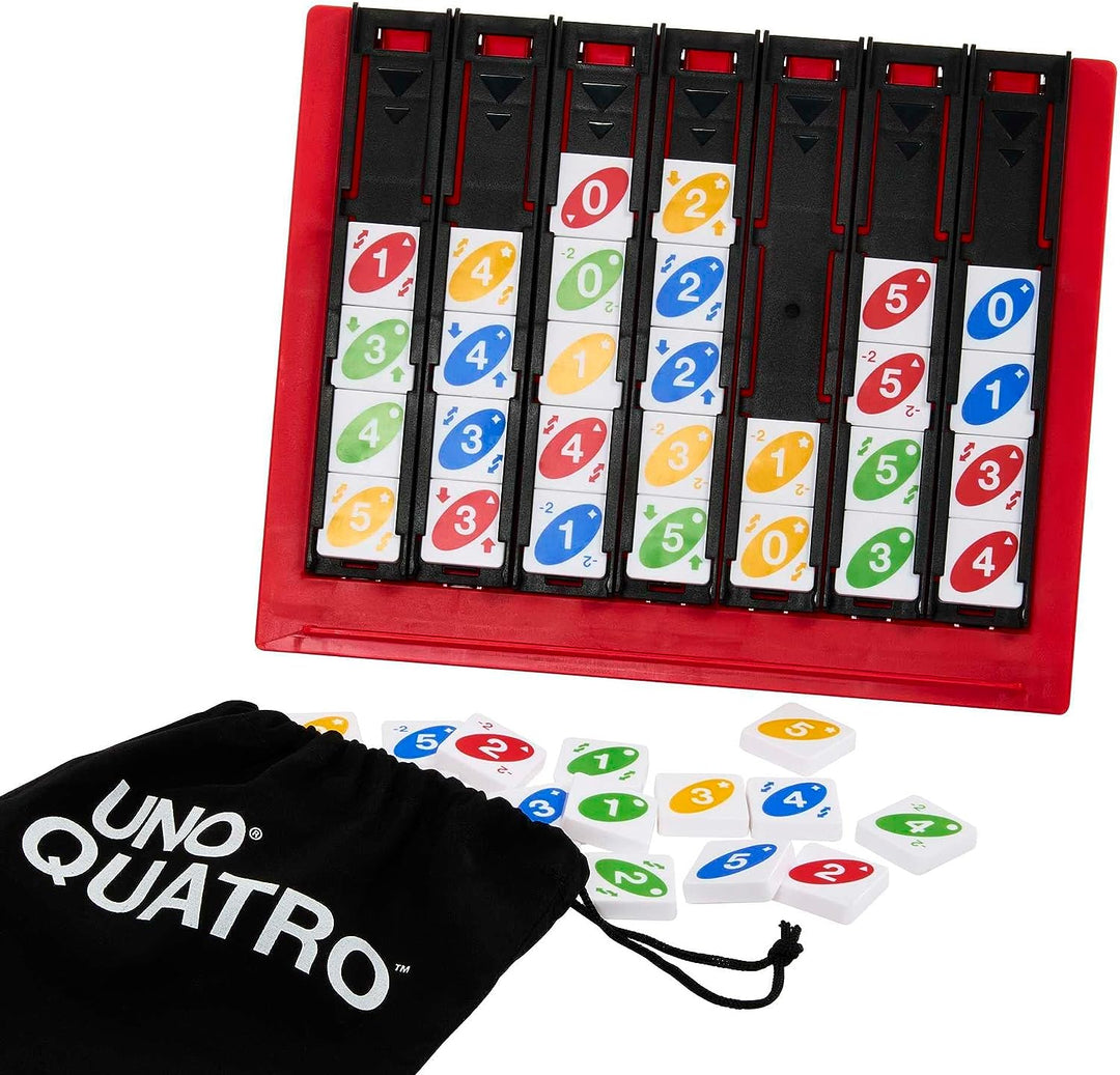 UNO Quatro Spiel für Film für Familienabend, Spieleabend, Reisen, Camping und Party