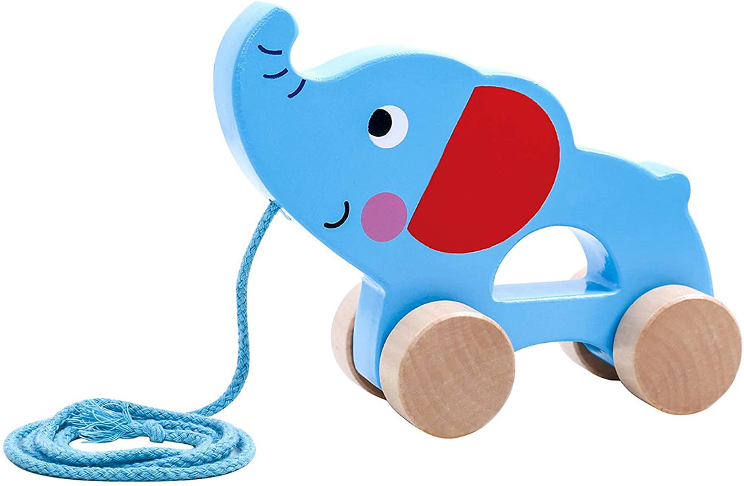 Andreu Toys 921 TKC264 EA Elefante para tirar de madera (EXP), multicolor, 15,8 x 5,3 x 12,4 cm