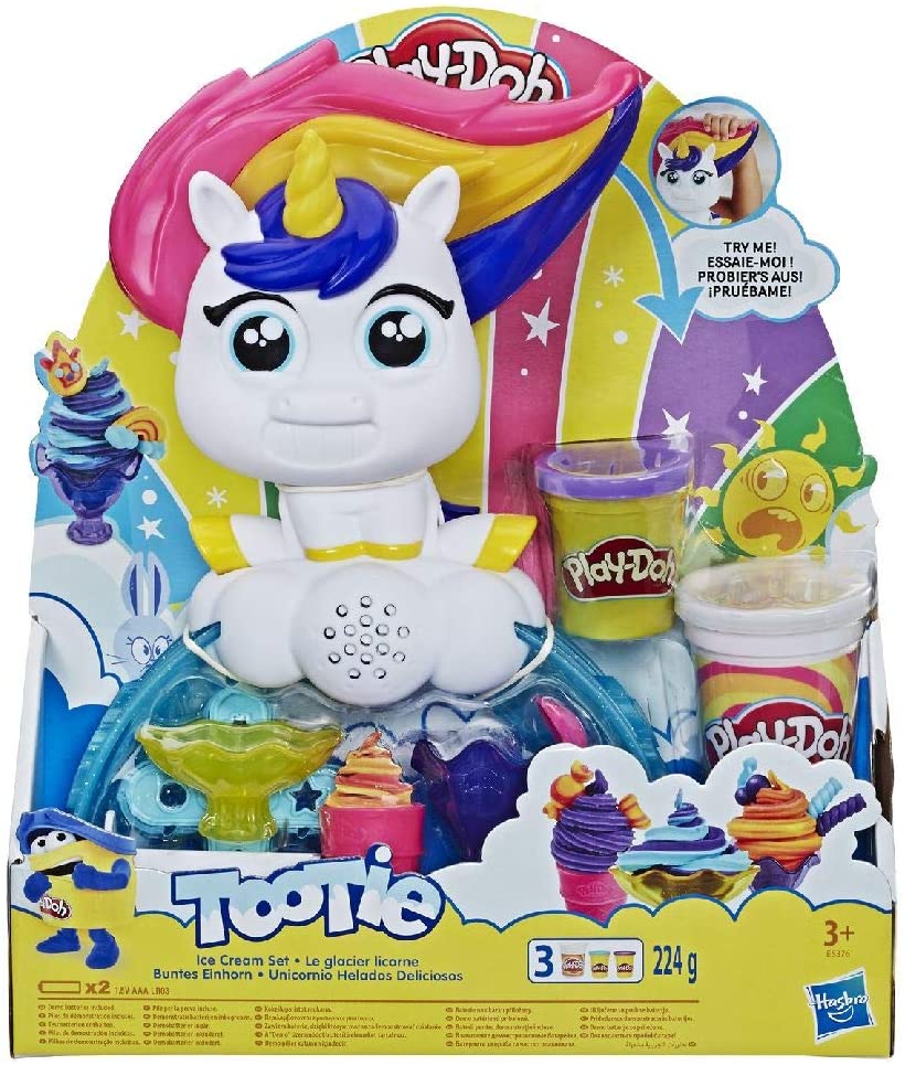 Play-Doh Tootie The Unicorn Ice Cream Set - Electronic Playset with 3 Non-Toxic Colors for Kids 3+