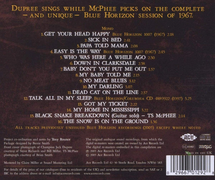 Champion Jack Dupree – Dupree 'n' Mcphee: the 1967 Blue Horizon Session [Audio CD]